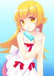  1girl blonde_hair dress highres koge_niku_(kogeniku-203812) long_hair monogatari_(series) nisemonogatari oshino_shinobu pointy_ears popsicle tongue tongue_out yellow_eyes 