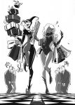  2girls harley_quinn highres monochrome multiple_girls poison_ivy 