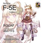  acea4 animal_ears blonde_hair f-5 headgear mecha_musume military original personification smile tail thigh-highs tiger_ears tiger_tail violet_eyes waving 