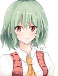  1girl ascot dated green_hair kazami_yuuka looking_at_viewer red_eyes shirt signature smile solo touhou upper_body vest wendell 