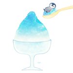 artist_name ayu_(mog) bird black_eyes food in_food looking_at_viewer no_humans original penguin shaved_ice spoon white_background 