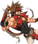  1boy abs belt brown_eyes brown_hair chain guilty_gear headband long_hair male_focus ponytail shirorenge_(huruhuru) sol_badguy solo 