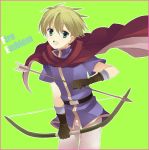  1boy arrow bow cape fire_emblem fire_emblem:_fuuin_no_tsurugi gloves green_eyes green_hair open_mouth solo tourin_fuwa wolt 