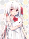  1girl blush flower hug kasu_(return) long_hair open_mouth original solo tears white_hair 