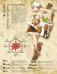  1girl absurdres breasts brown_eyes character_profile cleavage going_merry highres horns kantai_collection looking_at_viewer machinery one_piece original sheep_horns smile solo turret wangphing white_hair 
