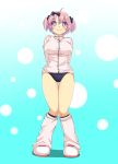  +_+ 1girl blue_eyes bow breasts buruma dominico hair_bow hibari_(senran_kagura) highres large_breasts open_mouth pink_hair senran_kagura senran_kagura_(series) short_hair short_twintails solo symbol-shaped_pupils track_jacket twintails 