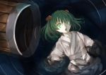  1girl akaiha_(akaihagusk) bucket green_eyes green_hair hair_bobbles hair_ornament kisume partially_submerged short_hair solo touhou twintails water 