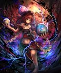  1girl bare_shoulders breasts chain clothes_writing cuby_(dondoriansama) earth_(ornament) hecatia_lapislazuli moon_(ornament) red_eyes redhead shirt skirt solo touhou 