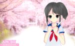  cherry chibi flower food fruit happy knife school_uniform smile tree yandere-chan yandere_simulator 