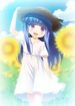  1girl blue_hair dress furude_rika gaou higurashi_no_naku_koro_ni long_hair open_mouth solo violet_eyes 