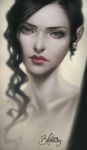  1girl artist_name black_hair earrings jewelry long_hair looking_at_viewer original portrait signature solo zolaida 