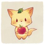  apple artist_name ayu_(mog) food fox fruit holding leaf leaf_on_head looking_at_viewer lowres no_humans original solo standing 