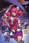  1girl gloves hair_ornament jurikoi league_of_legends luxanna_crownguard magical_girl pink_hair skirt star wand white_gloves 