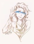  1girl blue_eyes braid elsa_(frozen) enseisong frozen_(disney) glasses monochrome upper_body 