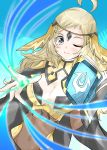  1girl ahoge blonde_hair blush book breasts cleavage fire_emblem fire_emblem_if large_breasts long_hair one_eye_closed ophelia_(fire_emblem_if) porukan solo 