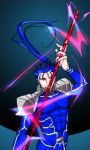  1boy blue_hair fate/stay_night fate_(series) gae_bolg lancer o-rui polearm ponytail solo spear weapon 
