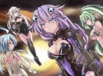  1girl 4girls absurdres ahoge black_heart blanc blue_eyes blue_hair blush braid breasts choujigen_game_neptune cleavage cleavage_cutout green_hair green_heart hair_ornament highres large_breasts long_hair looking_at_viewer multiple_girls neptune_(choujigen_game_neptune) neptune_(series) noire open_mouth ponytail purple_hair purple_heart red_eyes short_hair_with_long_locks solo symbol-shaped_pupils tatsuya_ishikawa twin_braids vert very_long_hair violet_eyes white_hair white_heart 