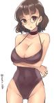  breasts brown_eyes brown_hair cleavage glasses highres kantai_collection large_breasts maruki_(punchiki) one-piece_swimsuit pince-nez roma_(kantai_collection) short_hair swimsuit 