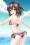  1girl artist_request bikini brown_eyes brown_hair highres kantai_collection open_mouth sendai_(kantai_collection) short_hair smile solo swimsuit two_side_up 