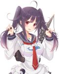  1girl alternate_hairstyle kagerou_(shadowmage) kantai_collection long_hair purple_hair red_eyes smile solo taigei_(kantai_collection) twintails 