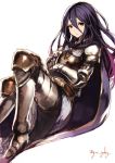  1girl armor armored_boots blue_hair cape gauntlets granblue_fantasy grey_eyes kyouya_(mukuro238) long_hair looking_at_viewer simple_background solo white_background 