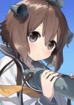  1girl binoculars brown_eyes brown_hair hair_ornament kantai_collection sailor_dress school_uniform shironboako short_hair solo yukikaze_(kantai_collection) 