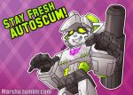  1girl arm_cannon crossover decepticon domino_mask female green_eyes hotaru_(splatoon) mask megatron solo splatoon transformers weapon 