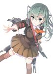  1girl amano_yuu aqua_eyes aqua_hair hair_ornament hairclip kantai_collection long_hair school_uniform smile solo suzuya_(kantai_collection) turret 