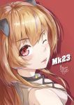 1girl :p animal_ears artist_request bangs bare_shoulders bell bell_choker blue_eyes blush bra breasts brown_hair cat_ears character_name choker cleavage collared_jacket earrings eyebrows_visible_through_hair eyes_visible_through_hair from_behind girls_frontline hair_over_shoulder heart heart_earrings heterochromia jacket jewelry lace lace-trimmed_bra large_breasts lingerie long_hair looking_at_viewer looking_back mk_23_(girls_frontline) multicolored_hair nape one_eye_closed pink_bra red_background red_eyes signature simple_background smile solo streaked_hair tongue tongue_out two_side_up underwear 