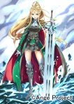  armor blonde_hair cape character_request green_eyes highres ponytail skirt sword toru_k weapon 