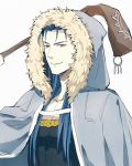  1boy blue_hair cape cu_chulainn_(fate/grand_order) fate/grand_order fate_(series) hood lancer solo staff xxxregenxxx 