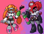  2girls arm_cannon crossover ink inkling mechanization multiple_girls shenanimation splatoon takozonesu tentacle_hair transformers weapon 
