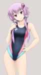  1girl competition_swimsuit fuuma_nagi long_hair one-piece_swimsuit purple_hair speedo_(company) standing swimsuit twintails violet_eyes vocaloid voiceroid yuzuki_yukari 