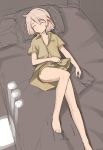  1girl bed blonde_hair book closed_eyes collarbone kuuro_kuro lying open_clothes open_shirt pillow raisa_pottgen shirt short_hair shorts sleeping solo strike_witches underwear 