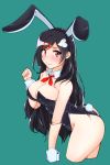  1girl animal_ears ascot ass black_hair bunny_tail bunnysuit detached_collar faon_ouji highres long_hair original rabbit_ears red_eyes tail wrist_cuffs 