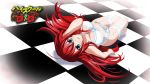  1girl blue_eyes bra breasts cleavage eyecatch from_above high_school_dxd highres long_hair looking_at_viewer official_art open_mouth panties redhead rias_gremory solo underwear white_bra white_panties 