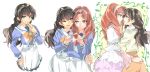  2girls akagi_towa amanogawa_kirara arm_around_back arm_around_waist blue_eyes blush brown_hair casual chin_grab dress frilled_dress frills go!_princess_precure hairband hand_on_ass heart heart_hands heart_hands_duo incipient_kiss looking_at_another multiple_girls one_eye_closed precure red_eyes redhead ringlets school_uniform seita serafuku smile star yuri 