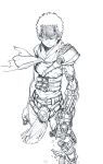  1girl absurdres amputee armor artist_request belt furiosa glaring highres looking_at_viewer mad_max mad_max:_fury_road mask mechanical_arm monochrome short_hair 