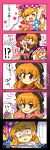  aba_am american_flag_shirt blonde_hair chinese_clothes clownpiece hat heart hecatia_lapislazuli highres hug jester_cap junko_(touhou) long_hair pale_face red_eyes redhead short_hair smirk surprised touhou translation_request yuri 