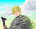  1boy a_song_of_ice_and_fire blonde_hair cape green_eyes highres jojen_reed solo staff 
