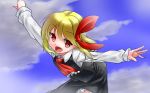  1girl blonde_hair fang outstretched_arms qbthgry red_eyes rumia shirt short_hair skirt spread_arms touhou vest 