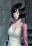  1girl black_hair breasts cleavage crying kai_(link2262) kotonoha_no_niwa rain short_hair solo yukino_yukari 