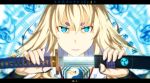  1girl blonde_hair blue_eyes fox_mask katana kimura_(ykimu) long_hair mask original solo sword weapon 