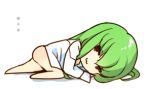  ... 1girl :3 bare_legs brown_eyes c.c. code_geass creayus green_hair long_hair long_sleeves lowres lying on_side shirt simple_background solo white_background white_shirt 