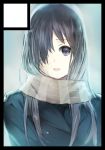  1girl black_eyes black_hair coat hair_over_one_eye ikezawa_hanako katawa_shoujo long_hair looking_at_viewer open_mouth portrait scar scarf solo weee_(raemz) winter_clothes winter_coat 