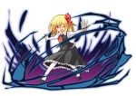  1girl ascot blonde_hair bow dark hair_bow one_eye_closed outstretched_arms red_eyes rumia solo thigh-highs touhou white_legwear z.o.b 
