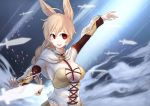  1girl ahoge animal_ears blonde_hair breasts cleavage dated hair_ornament highres large_breasts long_hair looking_away nashetania_loei_piena_augustra open_mouth rabbit_ears red_eyes rokka_no_yuusha signature smile solo tagme 