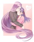  2girls cardigan casual fate/stay_night fate_(series) forehead_kiss glasses hair_ribbon highres hug kiss long_hair matou_sakura multiple_girls purple_hair ribbon rider sweater violet_eyes ycco_(estrella) 