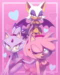  3girls amy_rose blaze_the_cat lingerie looking_at_viewer nancher rouge_the_bat smile sonic_the_hedgehog 