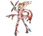  &gt;:d 1girl :d adjusting_clothes adjusting_swimsuit ass bangs bikini blonde_hair blue_eyes bracelet breasts flower from_behind full_body granblue_fantasy hair_flower hair_intakes hair_ornament high_heels jewelry leaf long_hair looking_back minaba_hideo official_art open_mouth planted_weapon polearm red_bikini red_legwear side-tie_bikini sideboob smile solo spear standing strap_gap sunglasses sunglasses_on_head swimsuit thigh-highs transparent_background twintails v weapon zeta_(granblue_fantasy) 